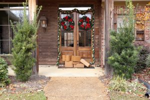 hoilday gifts at front door